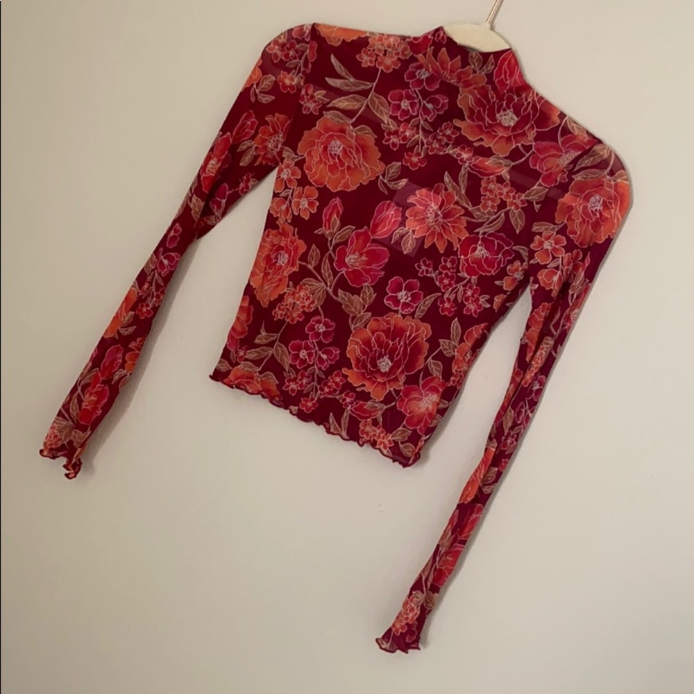 Forever 21 Mesh Floral Turtleneck